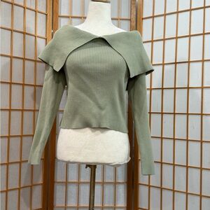 Fashion Nova Sage Green Off-Shoulder Ribbed Knit Sweater